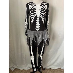 Girls Black/White Skeleton Tulle Bottom Top and Pant Halloween Costume